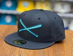 Crossed Bats Logo Black Teal 59Fifty Fitted Hat by JustFitteds x New Era Front