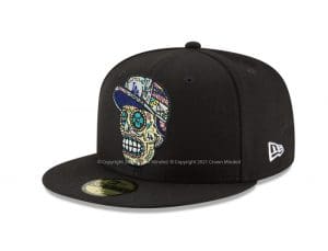 Los Angeles Dodgers Skull Black Blue 59Fifty Fitted Hat by MLB x New Era Front
