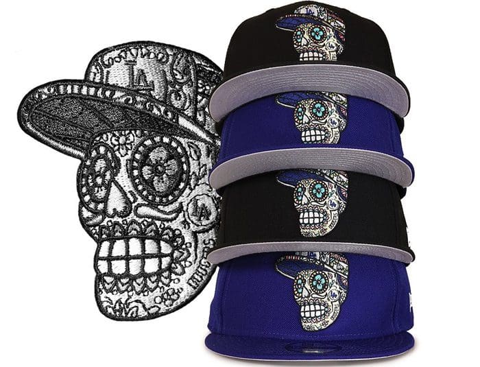 Los Angeles Dodgers Skull Black Blue 59Fifty Fitted Hat by MLB x New Era