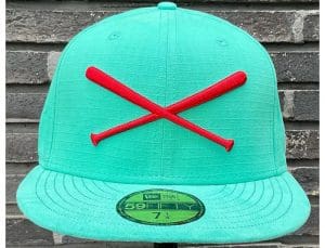 Crossed Bats Logo Teal 59Fifty Fitted Hat by JustFitteds x New Era Front Crossed Bats Logo Teal 59Fifty Fitted Hat by JustFitteds x New Era Front
