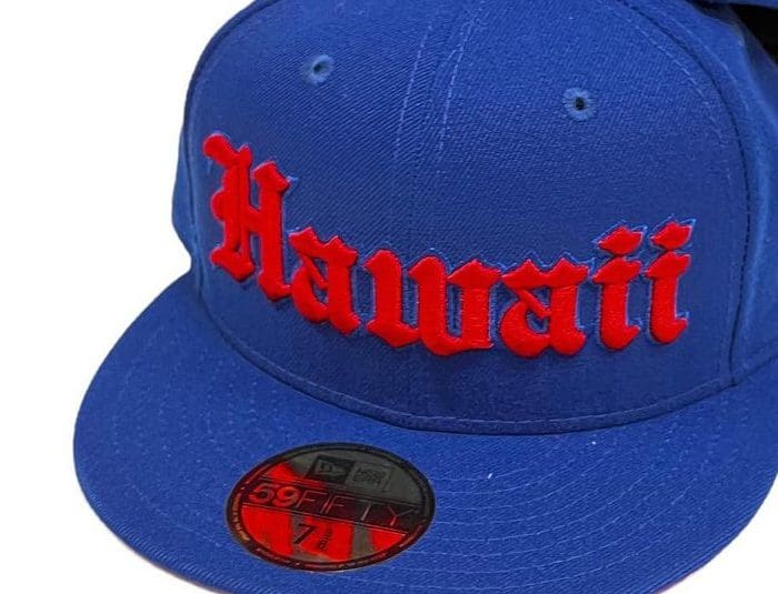 Hawaii Royal Blue Red 59Fifty Fitted Hat by 808allday x New Era