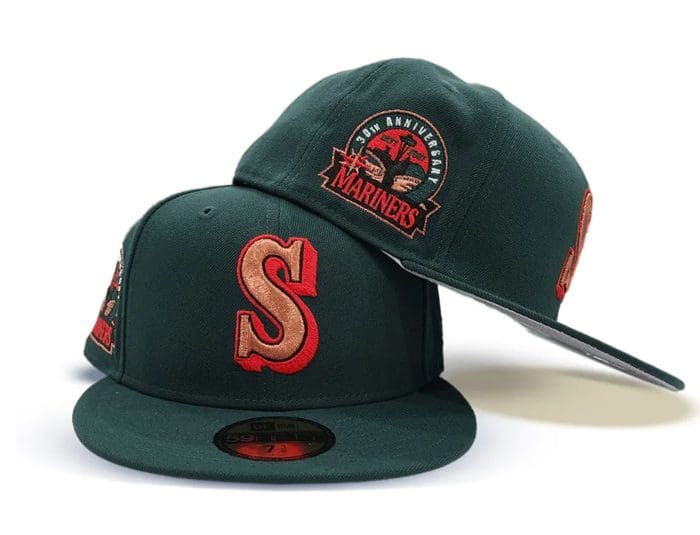 Seattle Mariners 30th Anniversary Dark Green Red 59Fifty Fitted Hat by MLB x New Era