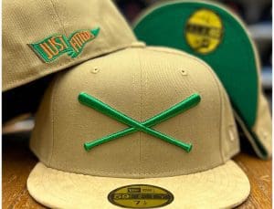 Crossed Bats Logo Khaki Metallic Kelly Green 59Fifty Fitted Hat by JustFitteds x New Era