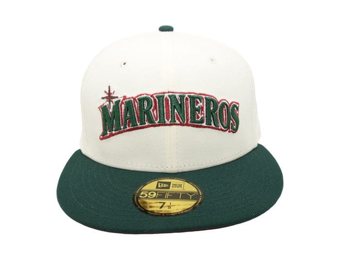 Seattle Mariners Marineros Chrome White Dark Green 59Fifty Fitted Hat
