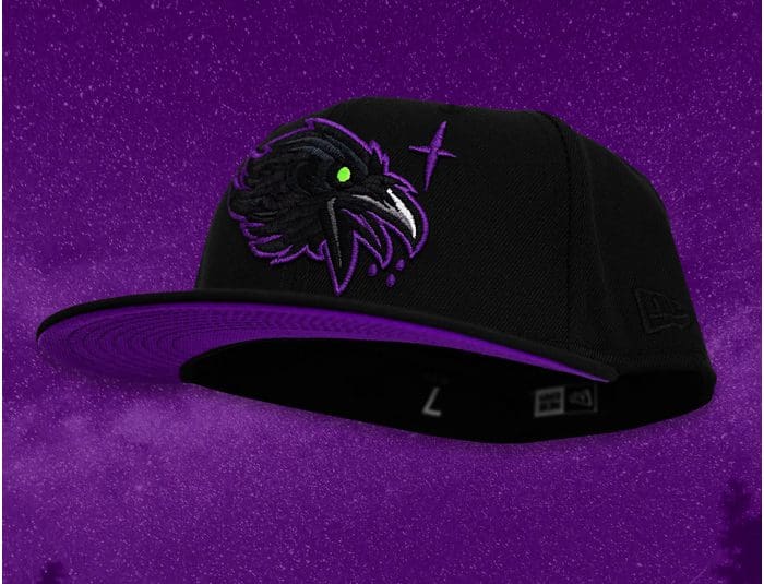 black and purple fitted hat