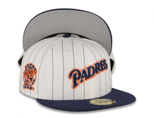 San Diego Padres 25th Anniversary White Navy Pinstripe 59Fifty Fitted Hat by MLB x New Era