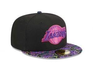 Los Angeles Lakers Dark Fantasy Neon Lotus Flower 59Fifty Fitted Hat by NBA x New Era Right