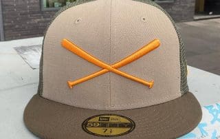 Crossed Bats Logo Trucker Khaki 59Fifty Fitted Hat by JustFitteds x New Era