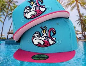 Polar Bear Vacation Vice Blue Beetroot Pink 59Fifty Fitted Hat by Noble North x New Era Front Polar Bear Vacation Vice Blue Beetroot Pink 59Fifty Fitted Hat by Noble North x New Era Front