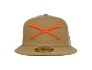 Crossed Bats Logo Trucker Camel 59Fifty Fitted Hat by JustFitteds x New Era Crossed Bats Logo Trucker Camel 59Fifty Fitted Hat by JustFitteds x New Era