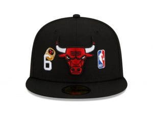 Chicago Bulls 6-Time Champions Black 59Fifty Fitted Hat by NBA x New Era Front