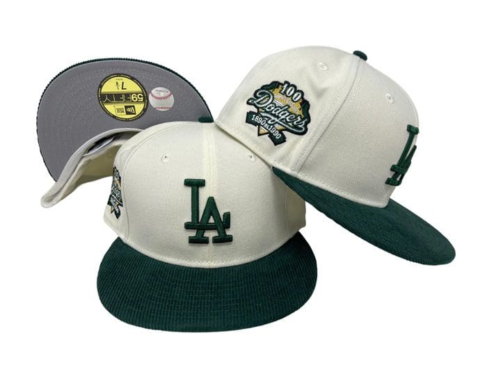 Los Angeles Dodgers 100th Anniversary Chrome Green Corduroy 59Fifty Fitted Hat by MLB x New Era