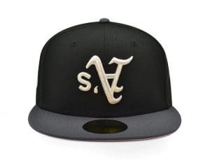 Oakland Athletics 50th Anniversary Upside Black Graphite 59Fifty Fitted Hat by MLB x New Era Front