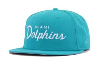 Miami Dolphins Script Teal Breeze 59Fifty Fitted Hat by NFL x New Era