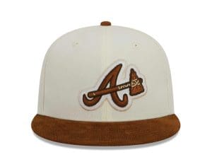 Atlanta Braves White Brown Corduroy 59Fifty Fitted Hat by MLB x New Era Front