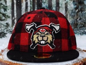 Beaverjax Double Axes Red Buffalo Plaid Black 59Fifty Fitted Hat by Noble North x New Era Front