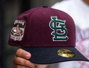 St. Louis Cardinals Busch Stadium Burgundy Dark Navy 59Fifty Fitted Hat by MLB x New Era Front