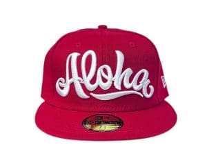 Aloha Script Red 59Fifty Fitted Hat by 808allday x New Era Front