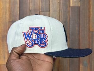 New York Yankees 75th World Series Chrome White Denim 59Fifty Fitted Hat by MLB x New Era Patch