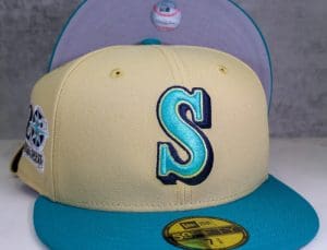 Seattle Mariners 20th Anniversary Vegas Gold Teal 59Fifty Fitted Hat by MLB x New Era Front