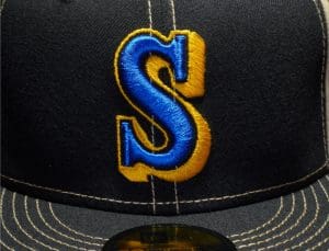 Seattle Mariners 35th Anniversary Black Vegas Gold 59Fifty Fitted Hat by MLB x New Era Front