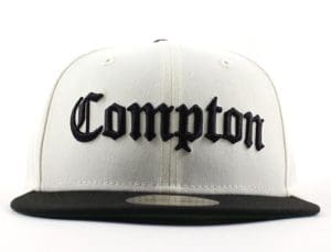 Compton Chrome White Black 59Fifty Fitted Hat by New Era Front