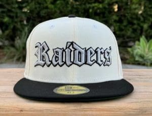 Oakland Raiders 60th Anniversary Ivory Black 59Fifty Fitted Hat by NFL x New Era Front