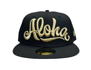 Aloha Script Black Metallic Gold 59Fifty Fitted Hat by 808allday x New Era