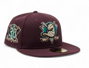 Anaheim Ducks 30th Anniversary Maroon 59Fifty Fitted Hat by NHL x New Era Front