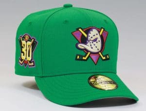 Anaheim Mighty Ducks 30th Anniversary District 5 Solid Green 59Fifty Fitted Hat by NHL x New Era