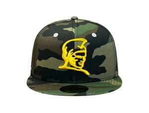 Kamehameha Woodland Camo Yellow 59Fifty Fitted Hat by Fitted Hawaii x New Era Front