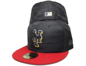 New York Mets Shea Stadium Black Red Gold 59Fifty Fitted Hat by MLB x New Era Front