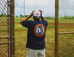 H Pride White Navy Pinstripes 59Fifty Fitted Hat by Fitted Hawaii x New Era Right