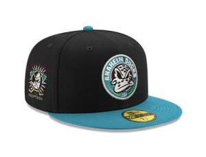Anaheim Ducks Inaugural Season Black Teal 59Fifty Fitted Hat by NHL x New Era Front