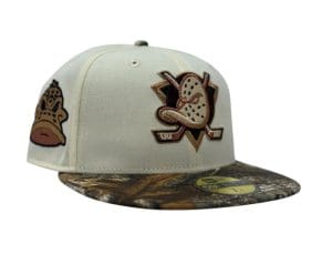 Anaheim Ducks Mascot Logo Chrome Realtree 59Fifty Fitted Hat by NHL x New Era Front