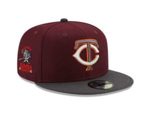 Minnesota Twins Bomba Squad Maroon Graphite 59Fifty Fitted Hat by MLB x New Era Front