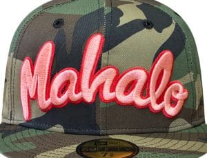 Mahalo Woodland Camo Pink 59Fifty Fitted Hat by Fitted Hawaii x New Era Front